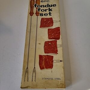 6pc Stainless Steel Fondue Fork Set In Original Box Made In Japan 1960s